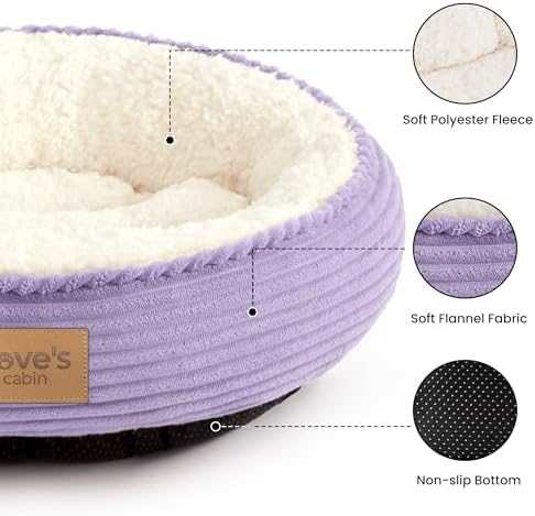 Love's cabin Round Donut Cat and Dog Cushion Bed, 20in Pet Bed for Cats or Small Dogs, Anti-Slip & Water-Resistant Bottom, Soft Durable Fabric Pet beds, Washable Luxury Cat Dog Bed Lavender Stripe - Image 2