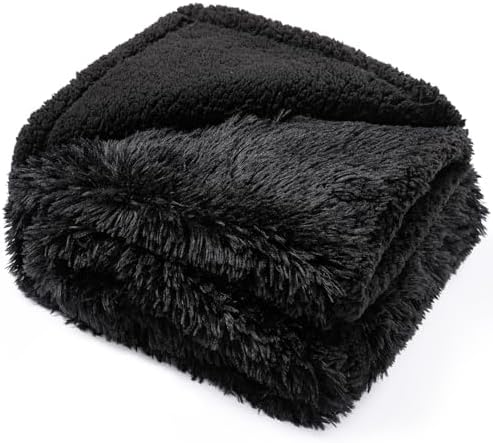 Pet Blankets Waterproof Fluffy Fleece Blanket Cat Dog Blankets Liquid Pee Proof Throw Blanket Reversible Furniture Protector Cover Washable for Couches Beds Sofa 65"x57" Black by Unknown