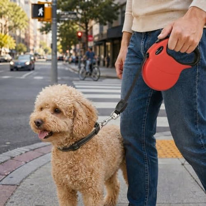 Small 13 FT Retractable Dog Leash – Hands-Free Adjustable Leash for Dogs Up to 22lbs, Tangle-Free Nylon with Ergonomic Grip for Walking, Training & Outdoor Safety Red S - Image 2