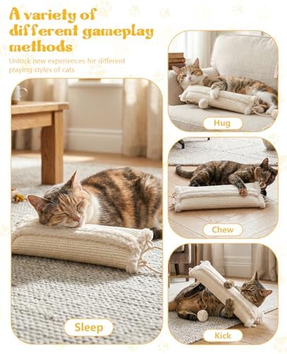 16.5 Inch Sisal Catnip Pillow Toy Kickers, Washable Sisal Cover, Interactive Cat Toys with Sisals Balls for Indoor Scratching, Chewing & Teething, Fun for Kittens and Adult Cats (Beige) - Image 7