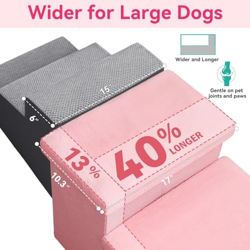 Zerbuger Dog Stairs with Storage, Pink Furry Lids 3 Steps Dog Ramp no Condo - Image 2