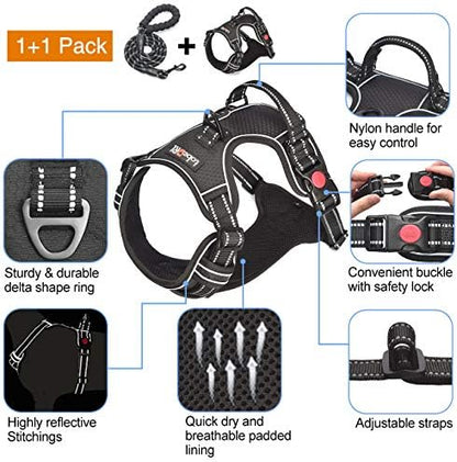 tobeDRI No Pull Dog Harness Adjustable Reflective Oxford Easy Control Medium Large Dog Harness with A Free Heavy Duty 5ft Dog Leash, Black, M - Image 3