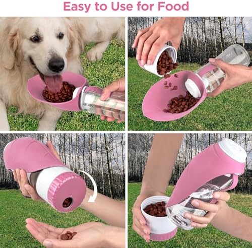 Uppetly Dog Water Bottle, Pet Water Bottle with Food Container and Drinking Feeder, Leak Proof, BPA-Free, Portable Foldable Puppy Water Cup Dispenser for Outdoor Walking, Travel, Hiking Large Pink - Image 5