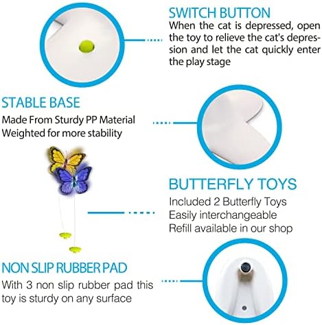 AFP Interactive Cat Toy, Butter-Fly Interactive for Indoor Cats, Flutter Bug Cat Toys, Flutter Rotating Kitten Toys with 2 Replacements - Image 5