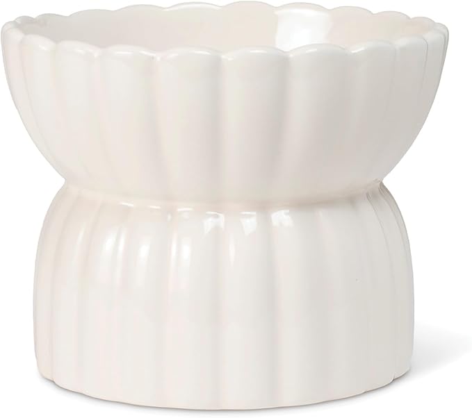 Fringe Studio Scalloped Ivory Small Sculpted Raised Ceramic Feeder (5" Diameter x 4" H, 12 fl.oz.), PetShop Collection (450SM001)