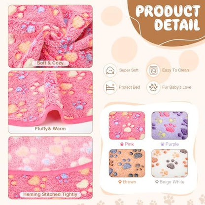 Tatuo 4 Pack Fleece Dog Blanket for Pet,Mixed Color,24 x 16 Inch,Paw - Image 4