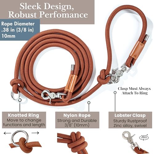 Hands Free Dog Leash, Waist Leash for Dog Walking, Crossbody, Multifunctional, Dog Lead, Running, 2 Dogs, Dual Handle, Traditional Lead, Adjustable Lead 4.3ft - 7.5ft, 3/8" (10mm) Diameter. - Image 2