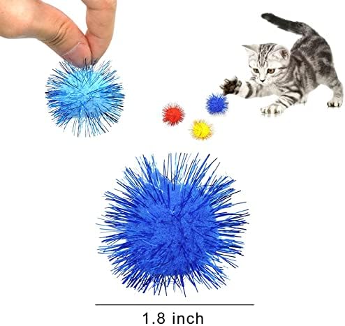 Andiker Cat Sparkle Balls - 1.5 Inches Colorful Tinsel Glitter Pom Pom Toys for Indoor Cats - Interactive and Lightweight to Keep Fit and Active (4.5cm, 20pcs) - Image 3