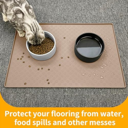 Ptlom Dog Food Mat Waterproof Pet Bowl Mats with High Lips, Non-Slip Dog Placemat Prevent Messy Spills to Floor, Silicone Puppy Feeding Tray for Small, Medium Large Dogs Cats, Taupe, 24.5" 16.5" - Image 5