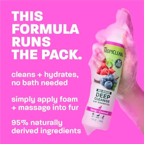 TropiClean Berry & Coconut Waterless Cat Shampoo | Deep Cleansing Dry Shampoo for Cats | Natural Cat Shampoo Derived from Natural Ingredients | Made in the USA | 7.4 oz. - Image 3