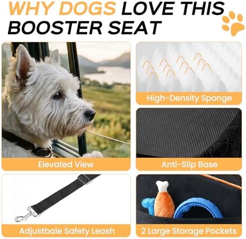 HiPetpy Dog Car Seat 6" Elevated Memory Foam Booster Seat Pet Car Seat - Image 6