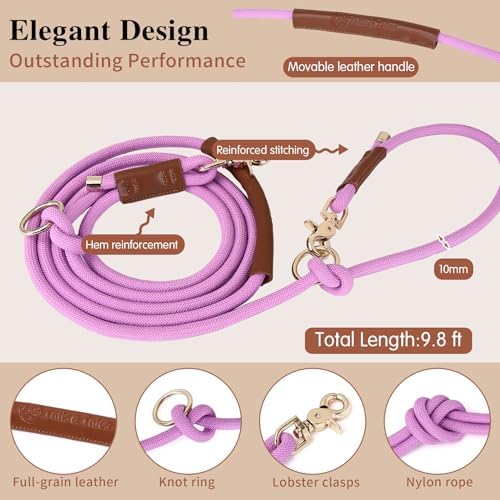Hands Free Multifunctional Dog Leash for 1 or 2 Dogs, 9.8 ft, Opera Mauve - Image 2