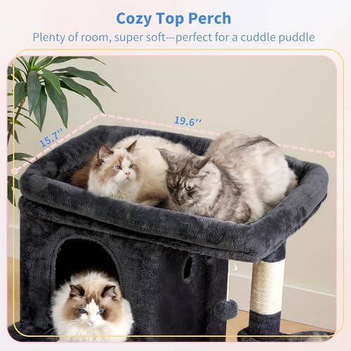 Heybly 26.3" Cat Tree for Large Cats with Big Perch & Dual Condos HCT204SG - Image 7