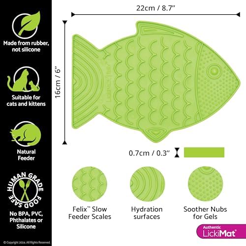 LickiMat Felix, Fish-Shaped Cat Slow Feeders Lick Mat, Boredom Anxiety Reducer; Perfect for Food, Treats, Yogurt, or Peanut Butter. Fun Alternative to a Slow Feed Cat Bowl or Dish, Green - Image 2