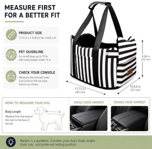 Console Dog Car Seat for Small Dogs to 15lbs (Black& White Stripes) - Image 4