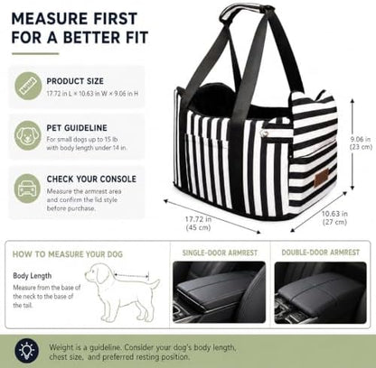 Console Dog Car Seat for Small Dogs to 15lbs (Black& White Stripes) - Image 4