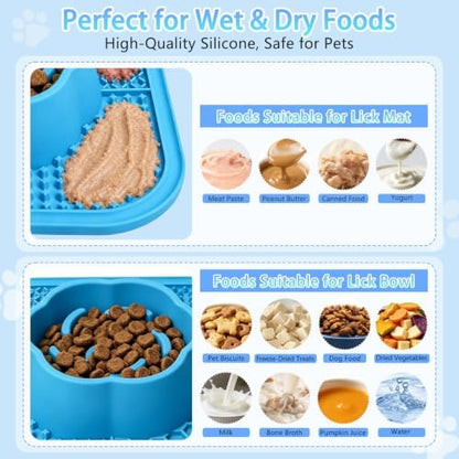 Slow Feeder Dog Bowls and Lick Mat for Dogs, Non-Slip Dog Bowl for Wet and Dry Food with Suction Cups for Slow Feeding & Anxiety Relief for Small to Large Dogs and Cats Blue - Image 3