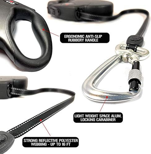 Enthusiast Gear Retractable Dog Leash for Large and Medium Dogs with Locking Carabiner | Heavy Duty 16 ft Strong Reflective Polyester Webbing, 1-Button Break & Lock, Anti-Slip Handle, Tangle Free - Image 4