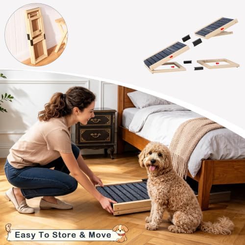 Wooden Dog Ramp for Couch, Foldable Pet Ramp for Small Dogs, 27.6" L - Image 5