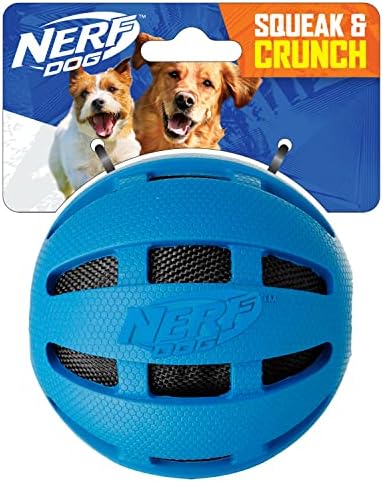 Nerf Dog Crunch and Squeak Rubber Ball Dog Toy, Single, Medium/Large, Blue by GramercyProductsInc