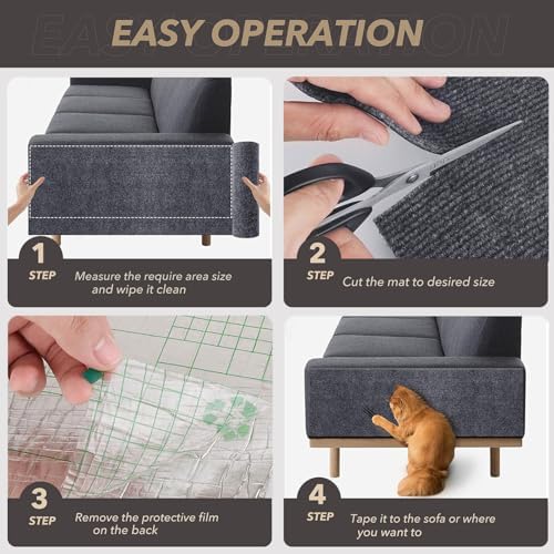 78.7"X15.8" Cat Scratching Mat, Self-Adhesive Cat Scratch Carpet, DIY Cats Scratch Furniture Protector for Couch, Sofa, Wall & Door, Durable Furniture Guards Couch Scratcher from Cats Claws, Dark Grey - Image 6