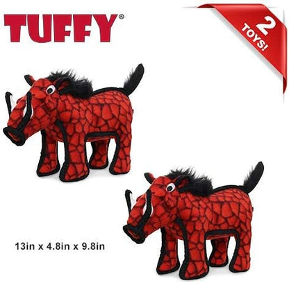 TUFFY - World's Tuffest Soft Dog Toy - Desert - Multiple Layers. Made Durable, Strong & Tough. Interactive Play (Tug, Toss & Fetch). Machine Washable & Floats (Red Warthog, Large 2 Pack)