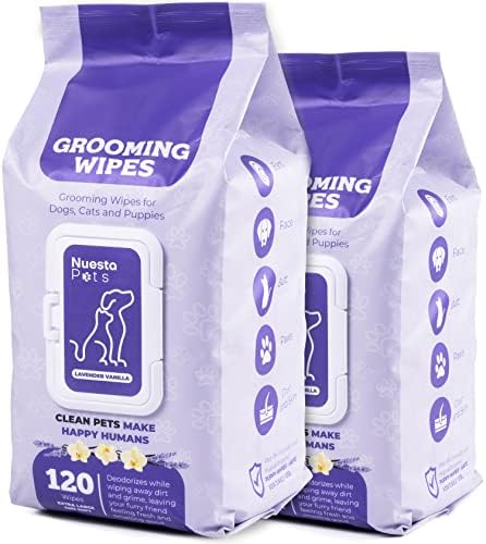 Pets Lavender Vanilla Pet Dog Grooming Cloths - 120 Wipes, 2 Pack by Nuesta