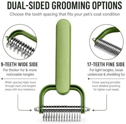 Dual-Sided Dematting Comb for Dogs & Cats, Undercoat Rake for Long Hair - Image 3