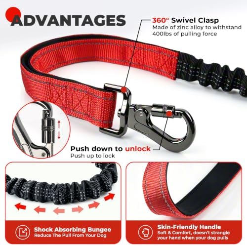 PETCARE 4 in 1 Hands Free Dog Leash with Car Seatbelt Buckle, Shock Absorbing Bungee Dog Waist Leash Belt for Running Walking Hiking, Dual Handles & Reflective, Adjustable for Small Medium Large Dogs - Image 5