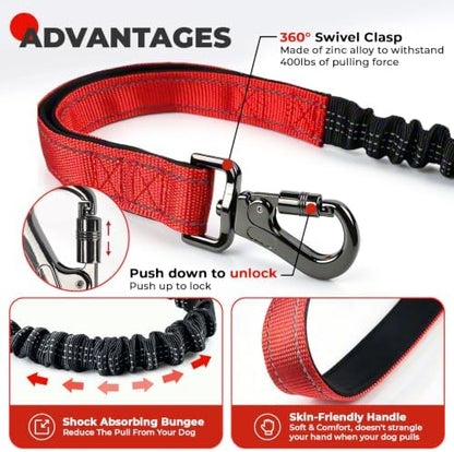 PETCARE 4 in 1 Hands Free Dog Leash with Car Seatbelt Buckle, Shock Absorbing Bungee Dog Waist Leash Belt for Running Walking Hiking, Dual Handles & Reflective, Adjustable for Small Medium Large Dogs - Image 5