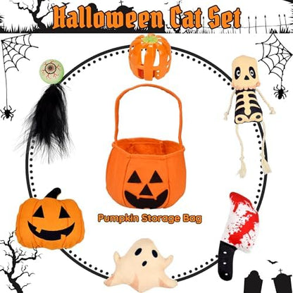 7PCS Halloween Cat Toys, Cat Catnip Toys Plush Teething Toys, Horrible Halloween Cat Ghost Chew Toys for Kitten Cats - Image 4