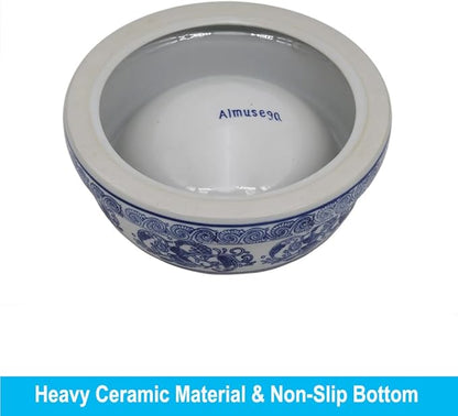 Aimusego Basics Ceramic Non-Skid Pet Dog Water and Food Bowl,Chinoiserie Blue&White Dog Cat Puppy Feeding Bowls Dish,Ideal for Small to Medium Dogs 9inch