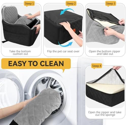Dog Car Seat for Small & Medium Dogs, Detachable & Washable Booster Seat for Pets Up to 35lbs, Pet Travel Bed with Storage Pockets and Safety Belt (Black/Grey, Medium) - Image 3