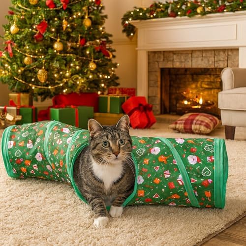 Christmas Cat Tunnel S-Shaped Tube – Collapsible Holiday Cat Play Tunnel with Interactive Crinkle Design for Cats and Kittens - Image 4