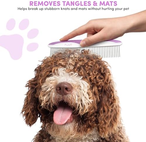 Poodle Pet Dog Combs for Grooming | 2 Pack | Stainless Steel Teeth Easily Remove Dirt | Proper Care Prevents Knots and Mats for Long and Short Haired Pets | Anti-Slip Comfort Grip Handle (Purple) - Image 6