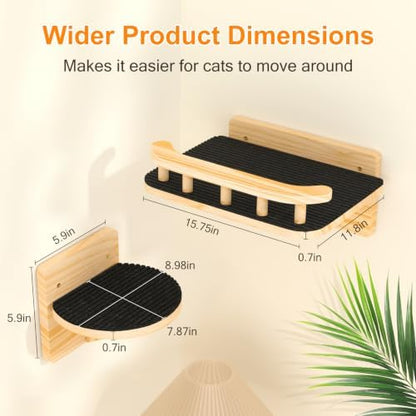 XiaZ Cat Wall Shelves, Cat Wide Climber Shelf with 3 Perch Steps, Kitty Wall Mounted Wooden Furniture up to 25lbs, Durable Floating Cats Stairs for Indoor Sleeping, Playing, Climbing and Lounging - Image 3