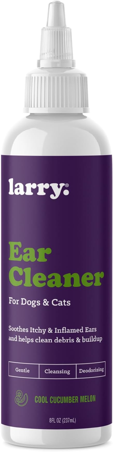 Larry Dog Ear Cleaner Solution, Cat Ear Cleaner, Gentle Ear Cleaner for Dogs & Cats – Cleans, Dries & Deodorizes to Help Remove Debris & Buildup, 8 fl oz