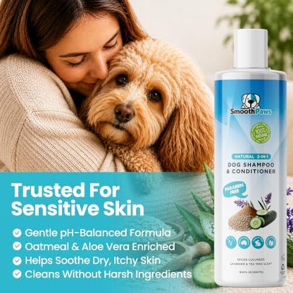 2-in-1 Natural Dog Shampoo & Conditioner – pH-Balanced for Dogs & Puppies | Gentle Oatmeal & Aloe Vera Formula for Sensitive Skin | Spiced Cucumber, Lavender & Tea Tree Scent | 16.9 oz | - Image 6