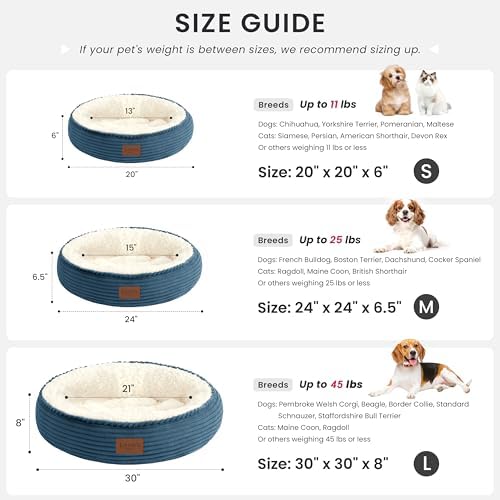 Love's cabin Round Donut Cat and Dog Cushion Bed, 20in Pet Bed for Cats or Small Dogs, Anti-Slip & Water-Resistant Bottom, Super Soft Durable Fabric Pet beds, Washable Luxury Bed Dusty Blue - Image 4