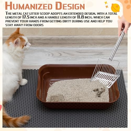 Tioncy Metal Cat Litter Scoop with Holder 17.5 Inch Long Handle Cat Scooper for Litter Box Deep Cat Fast Sifter Shovel Stainless Steel Cat Litter Sifter Scoop Pet Scooper for Kitten Cat Dog Poop - Image 4