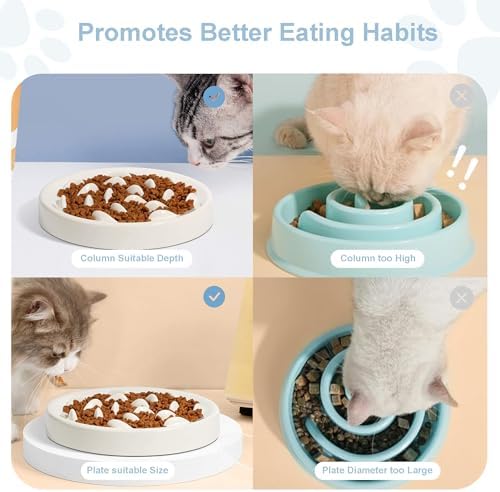 Slow Feeder Bowl for Cats and Small Dogs,Cilkus Fish Pool Design, Fun Interactive Bloat Stop Puzzle Feeder Bowl Healthy Eating Diet Made of Melamine Food Grade Material Dishwasher Safe (White) - Image 4