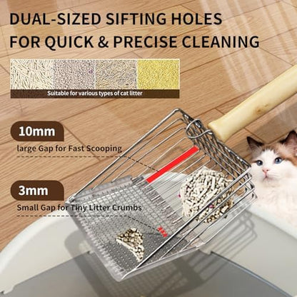 Cat Litter Scoop, Premium Kitty Shovel with Hook and Hole, Metal Sifter Scooper Stainless Steel for Easy Cleaning, Durable and Heavy Duty, Odor-Free for Litter Box (Scoop with Holder) - Image 4