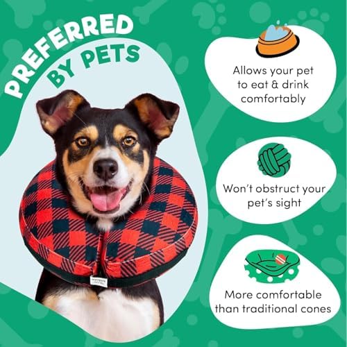 BENCMATE Inflatable Dog Cone Collar Alternative After Surgery Large+,Plaid - Image 5