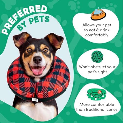 BENCMATE Inflatable Dog Cone Collar Alternative After Surgery Large+,Plaid - Image 5
