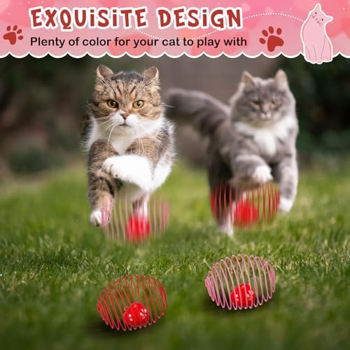 Jecery 5 Pcs Cat Toys Spring,Heart Bel,Pink Red - Image 4