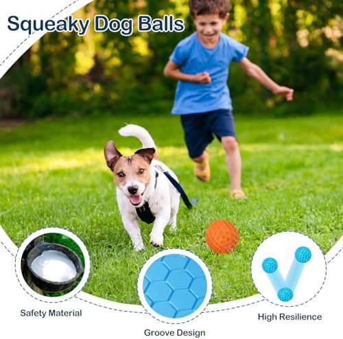 2 Pack Indestructible Squeaky Dog Balls for Aggressive Chewers, Interactive Dog Toys for Teething, Relieving Anxiety. Chew Toy for Large, Medium Breeds, Outdoor Rubber Balls. - Image 4