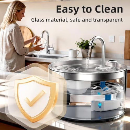 Casfuy PWB-004 Quiet BPA-Free Cat Water Fountain with Glass Base & Stainless Steel Tray, 95-oz - Image 2