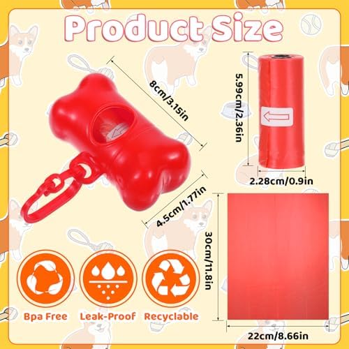 63 Pack Bone Shaped Poop Bag Dispenser, Dog Poop Waste Bag Holder Container with Hook, Leakproof Pet Waste Disposal Bags for Outdoor Pet Supplies 7 Colors - Image 2