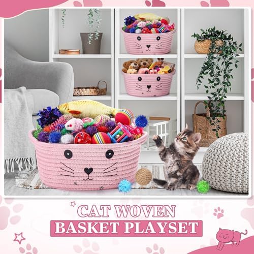 Zopeal 58 Pcs Cat Toy Set with Storage Basket Indoor, Pink, 9.8 Inch - Image 5