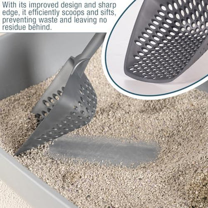 Set of 2 Cat Litter Scoop with Small Holes, Deep Sifting Shovel for Fine Litter, Reptile Terrarium Sand & Rabbit Pooper Lifter, Hanging Handle Poop Scooper (Gray, Set of 2) - Image 3